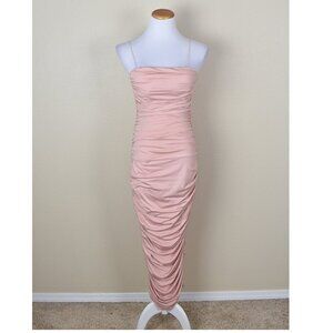Oh Polly Keep It Simple Ruched Midaxi Dress in Blush - 8